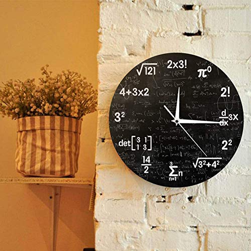 KONFA Acrílico Símbolo De Fórmula Matemática Creativa Reloj De Pared Decoración De Pared Reloj De Cuarzo Redondo Usado para Decoración De Aulas, Regalo De Graduación,Negro