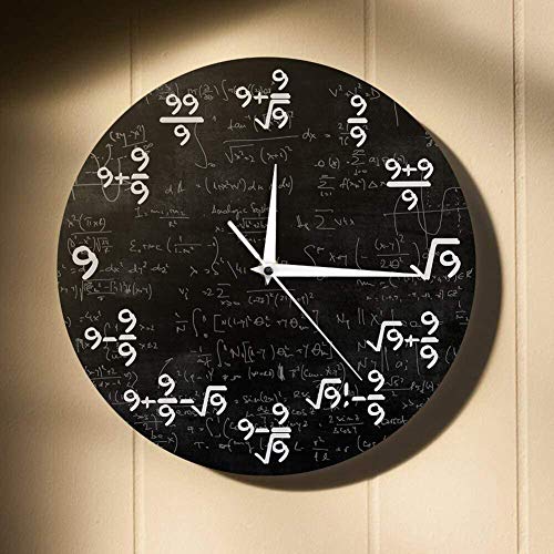 KONFA Reloj de Pared de ecuación matemática de acrílico Reloj de Cuarzo silencioso Redondo Reloj Decorativo Redondo con Pilas,Negro