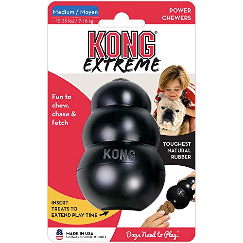 KONG - Extreme - Juguete de Robusto Caucho Natural Negro - para morder, perseguir o Buscar - para Perros Medianos
