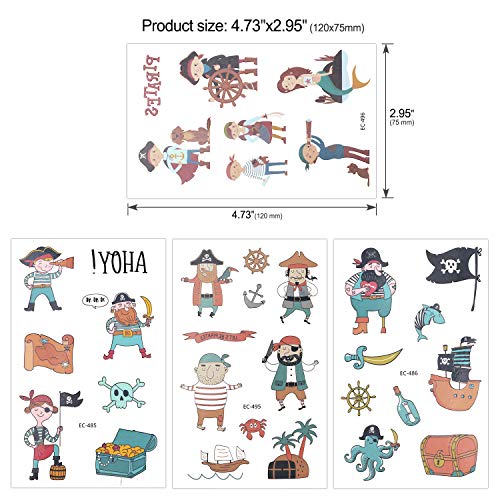 Konsait 100+ Pcs Pirata Tatuaje Niños, Falso Tatuajes temporales Pegatinas para niños Chicos Niñas Pirata Infantiles Fiesta de cumpleaños Regalo piñata