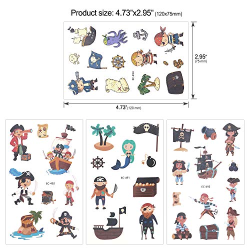 Konsait 100+ Pcs Pirata Tatuaje Niños, Falso Tatuajes temporales Pegatinas para niños Chicos Niñas Pirata Infantiles Fiesta de cumpleaños Regalo piñata