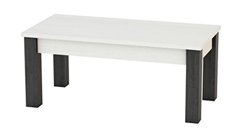 KR Decor MZ333 Mesa de Centro Rectangular, Roble, Blanco Artic/Negro Madera, 100x50x42.2 cm