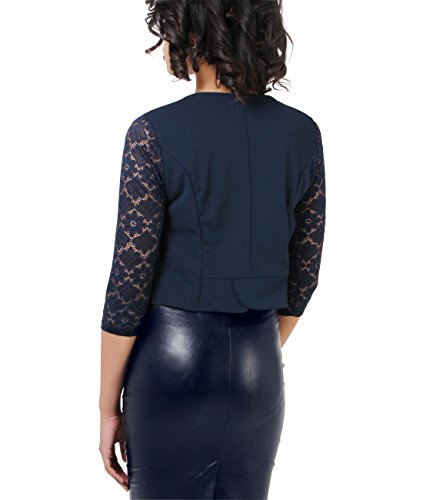 KRISP Bolero Mujer Fiesta Tallas Grandes Torera Chaqueta Corta Boda Elegante Noche Vestir Manga, (Azul Marino (9330), LXL), 9330-NVY-LXL