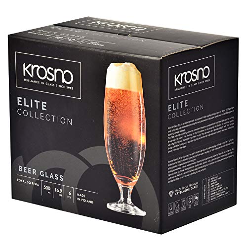 Krosno Vasos Copas de Cerveza Blanca | Conjunto 6 Piezas | 500 ML | Elite Collection Uso en Casa, Restaurante y en Fiestas | Apto para Microondas y Lavavajillas