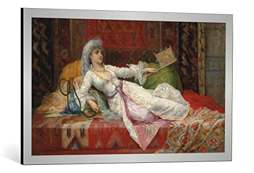 Kunst für Alle Cuadro con Marco: Emile-Henri LaPorte Liegende türkische Dame - Impresión artística Decorativa con Marco, 95x55 cm, Plata cepillada