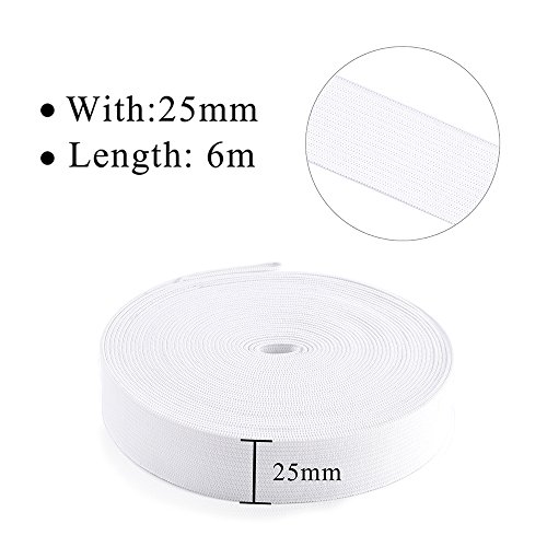 Kuuqa 6 Metros / 6.56 Yardas Elástico Ancho Cinta Largas Bandas Elásticas Planas Cordón Elástico Carrete de Costura Bandas Accesorios de Artesanía de Coser DIY, 25 mm de Ancho (Blanco)