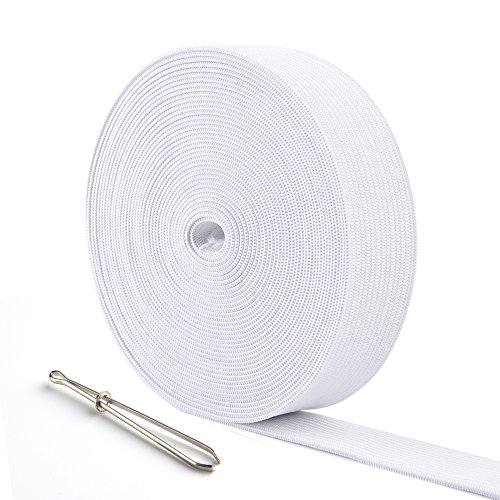 Kuuqa 6 Metros / 6.56 Yardas Elástico Ancho Cinta Largas Bandas Elásticas Planas Cordón Elástico Carrete de Costura Bandas Accesorios de Artesanía de Coser DIY, 25 mm de Ancho (Blanco)