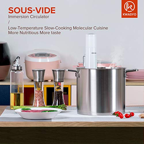 Kwasyo Sous Vide Aparato de Cocina Precisión 1000W Inmersión a Prueba de Agua IPX7, Circulador Control de Temperatura, Sous Vide Tools con Manual de Instrucciones y App con Recetario