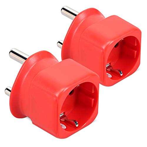 kwmobile 2X Adaptador de Viaje Tipo M - Set de adaptadores para Usar en Sudáfrica India Nepal etc. - Travel Plug para aparatos de España y UE - Rojo