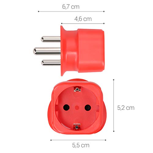 kwmobile 2X Adaptador de Viaje Tipo M - Set de adaptadores para Usar en Sudáfrica India Nepal etc. - Travel Plug para aparatos de España y UE - Rojo