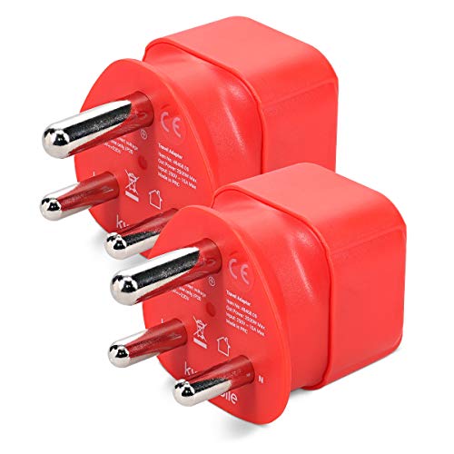 kwmobile 2X Adaptador de Viaje Tipo M - Set de adaptadores para Usar en Sudáfrica India Nepal etc. - Travel Plug para aparatos de España y UE - Rojo