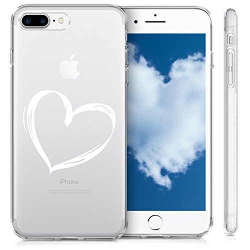 kwmobile Funda Compatible con Apple iPhone 7 Plus / 8 Plus - Carcasa de TPU y Dibujo de corazón en Blanco/Transparente