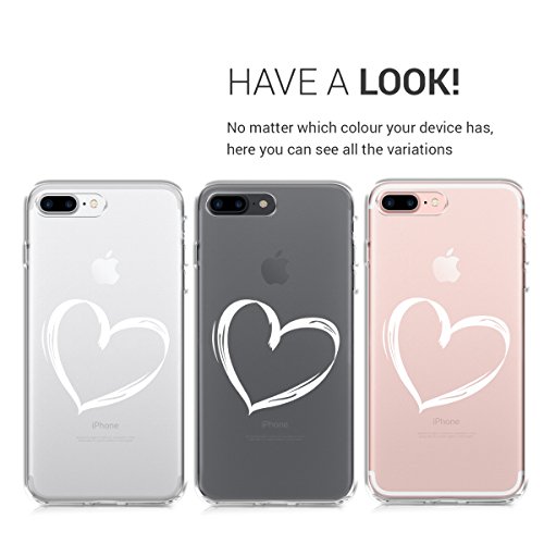 kwmobile Funda Compatible con Apple iPhone 7 Plus / 8 Plus - Carcasa de TPU y Dibujo de corazón en Blanco/Transparente