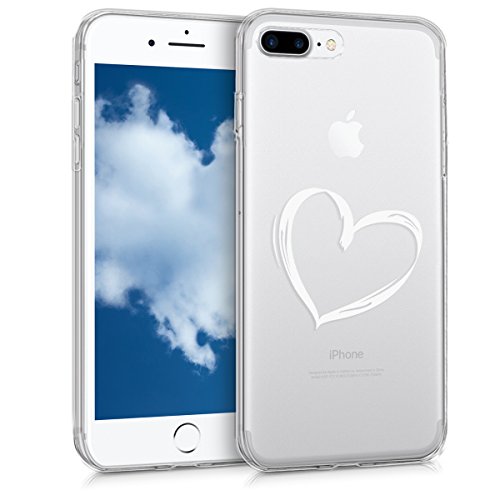 kwmobile Funda Compatible con Apple iPhone 7 Plus / 8 Plus - Carcasa de TPU y Dibujo de corazón en Blanco/Transparente