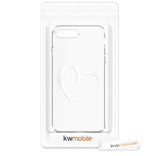 kwmobile Funda Compatible con Apple iPhone 7 Plus / 8 Plus - Carcasa de TPU y Dibujo de corazón en Blanco/Transparente