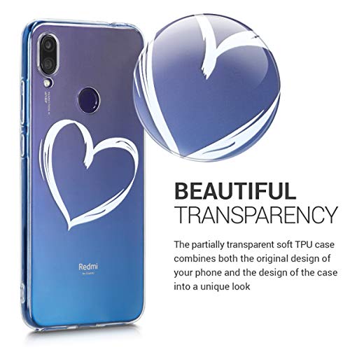 kwmobile Funda Compatible con Xiaomi Redmi Note 7 / Note 7 Pro - Carcasa de TPU y Dibujo de corazón en Blanco/Transparente