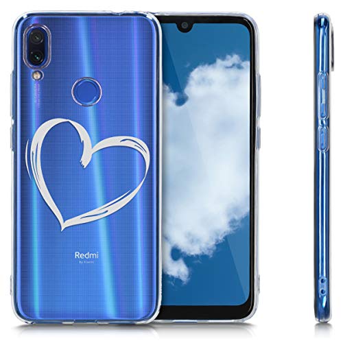 kwmobile Funda Compatible con Xiaomi Redmi Note 7 / Note 7 Pro - Carcasa de TPU y Dibujo de corazón en Blanco/Transparente