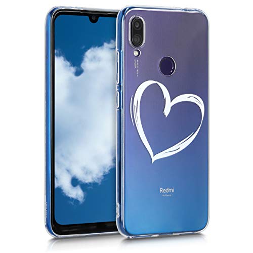 kwmobile Funda Compatible con Xiaomi Redmi Note 7 / Note 7 Pro - Carcasa de TPU y Dibujo de corazón en Blanco/Transparente