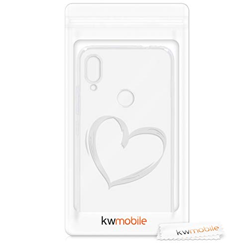 kwmobile Funda Compatible con Xiaomi Redmi Note 7 / Note 7 Pro - Carcasa de TPU y Dibujo de corazón en Blanco/Transparente