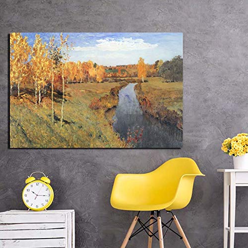 KWzEQ Otoño Dorado Lienzo Pintura Arte de la Pared Pintura decoración Moderna decoración del hogar，Pintura sin Marco，80x120cm