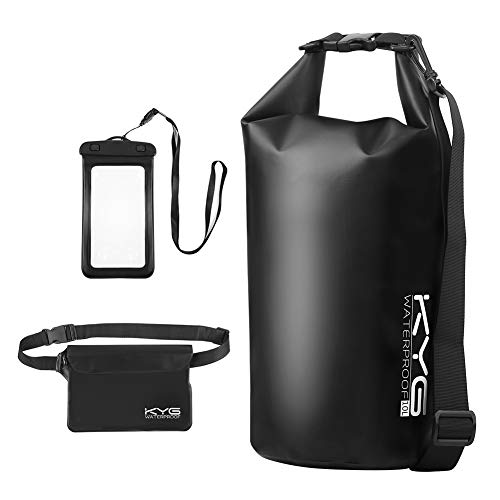 KYG Bolsa Estanca Impermeable 10L Set de Mochila Estanca con Funda de Móvil y Bolsa de Cintura, Bolsa Seca para Playa y Deportes al Aire Kayak Senderismo Esquí Pesca Escalada Camping