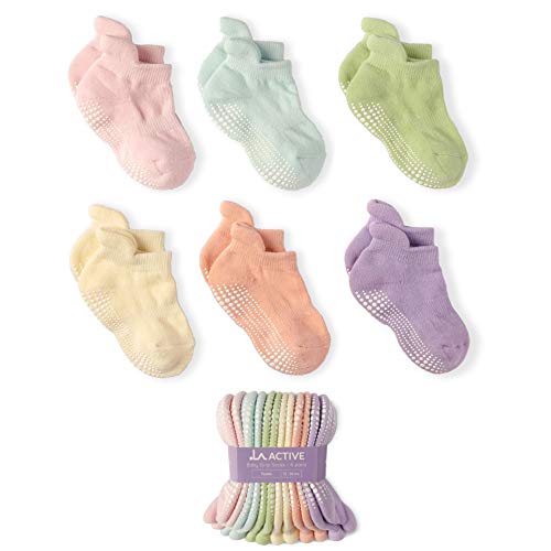 LA Active Tobillera Calcetines Antideslizantes - 6 Pares - para Bebé Niños Niñas Infantil Recién Nacido (Pasteles, 6-12 Meses)