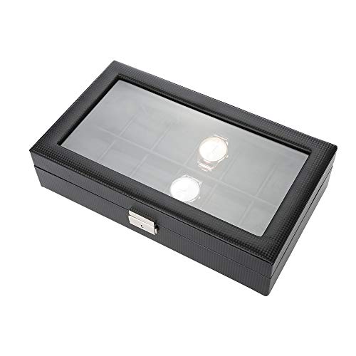 La caja del reloj, la vitrina del reloj, la rejilla del organizador 12 de la funda 12 de la fibra de carbono de la PU del almacenamiento de la exhibición del reloj