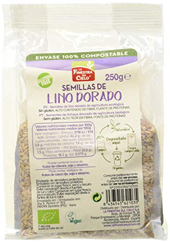 la FINESTRA sul CIELO Semillas de lino dorado pulido bio envase compostable - 250g (caja de 6 Uds.) Total: 1500g (1DORATI)