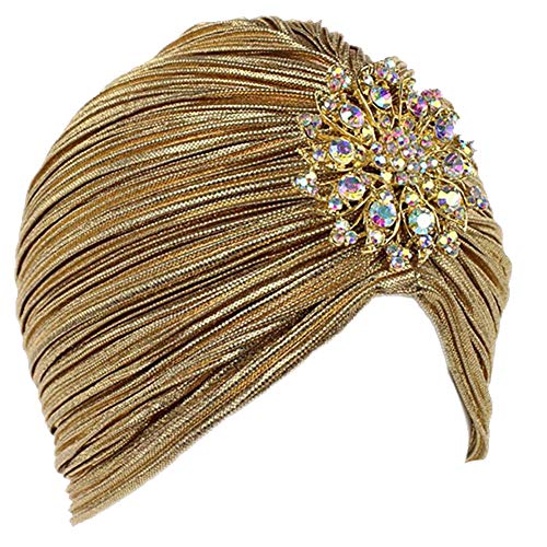 La Mujer De La Colmena del Turbante Sombrero De Punto Turban Headwraps con Broche del Cristal Desmontable