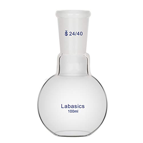 Labasics vidrio 100ml Matraz de Destilacion de Fondo Plano a Cuello Simple, Single Neck Flat Bottom Boiling Flask con Junta Exterior Estándar de 24/40-100ml