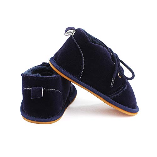 Lacofia Botas de Invierno de Suela de Goma para bebés niños o niñas Zapatillas de Deporte con Cordones para bebé Azul Marino 6-12 Meses