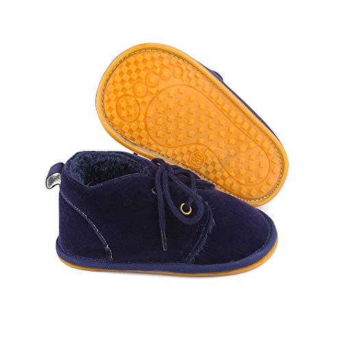 Lacofia Botas de Invierno de Suela de Goma para bebés niños o niñas Zapatillas de Deporte con Cordones para bebé Azul Marino 6-12 Meses