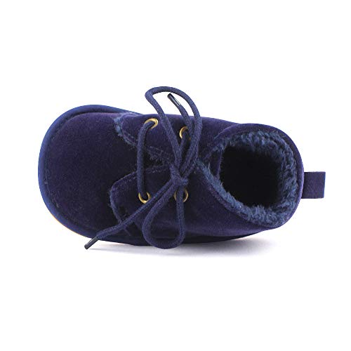 Lacofia Botas de Invierno de Suela de Goma para bebés niños o niñas Zapatillas de Deporte con Cordones para bebé Azul Marino 6-12 Meses