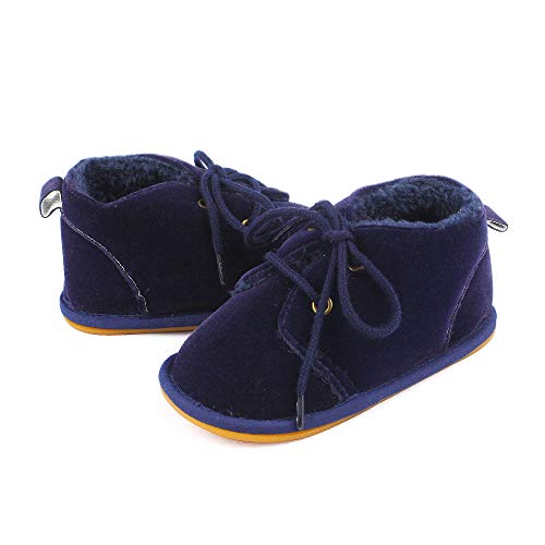 Lacofia Botas de Invierno de Suela de Goma para bebés niños o niñas Zapatillas de Deporte con Cordones para bebé Azul Marino 6-12 Meses