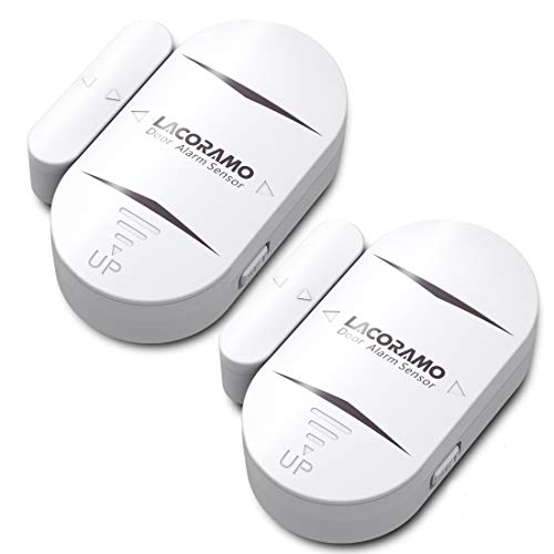 LACORAMO DA-05 Alarma de Puerta y Ventana, Set de 2 Sensor de Puerta Inalámbrico -130 Db Intensidad Acústica - 4 Modos de Trabajo Alarma De Seguridad Antirrobo de Puerta