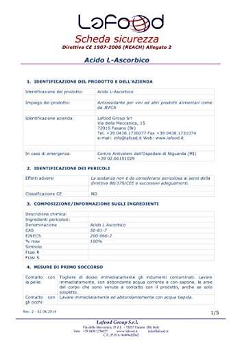 Lafood Acido Ascorbico – Vitamina C – 5 kg (5 x 1kg) – E300