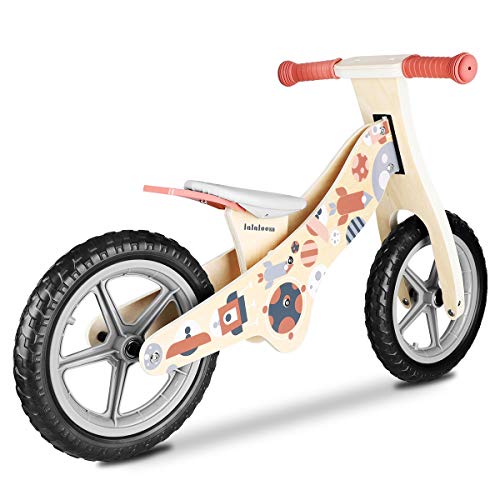 Lalaloom COSMO BIKE - Bicicleta sin pedales de madera para niños de 2 años (diseño espacio, andador para bebe, correpasillos para equilibrio, sillín regulable con ruedas de goma EVA), color Rojo