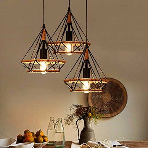 Lámpara Colgante Vintage,Luz de Techo Retro,Iluminación Suspensión industrial cuerda de cáñamo Loft luz E27,Diámetro 25 cm,Luz de cuerda industrial,Luz Colgante Industrial (2 Pieza)