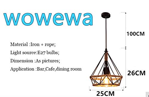 Lámpara Colgante Vintage,Luz de Techo Retro,Iluminación Suspensión industrial cuerda de cáñamo Loft luz E27,Diámetro 25 cm,Luz de cuerda industrial,Luz Colgante Industrial (2 Pieza)