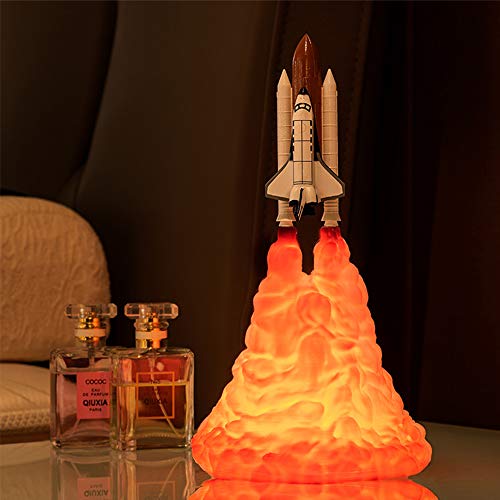 Lámpara de Cohete 3D, DINOWIN 3D Print Lámpara Shuttle Recargable USB Transbordador Espacial Luz Nocturna para Amantes de Cohetes Espacio Regalo De Navidad Para Niños (StyleA-24cm)