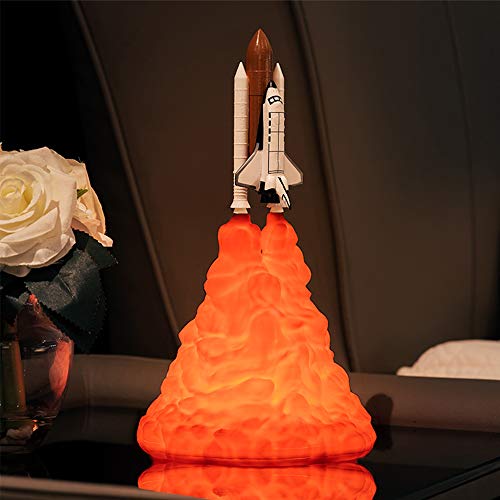 Lámpara de Cohete 3D, DINOWIN 3D Print Lámpara Shuttle Recargable USB Transbordador Espacial Luz Nocturna para Amantes de Cohetes Espacio Regalo De Navidad Para Niños (StyleA-24cm)