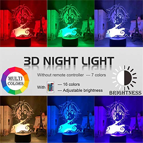 Lámpara De Ilusión 3D Luz De Noche Led Acrílico Manga Los Siete Pecados Capitales Gadget Para El Dormitorio Del Hogar Lámpara De Mesa Meliodas Decorativa Los Mejores Regalos De Vacaciones