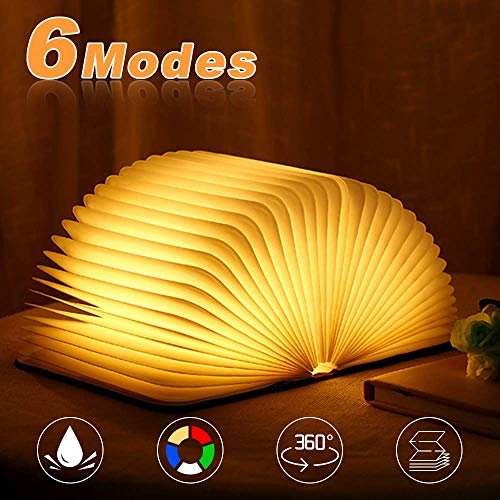 Lámpara de Libro LED Decoración de Madera,Lámpara de Libro Plegable,Luces Plegables de Madera,Luz de noche plegable para libros con lámpara de mesa de escritorio recargable USB magnética (S)