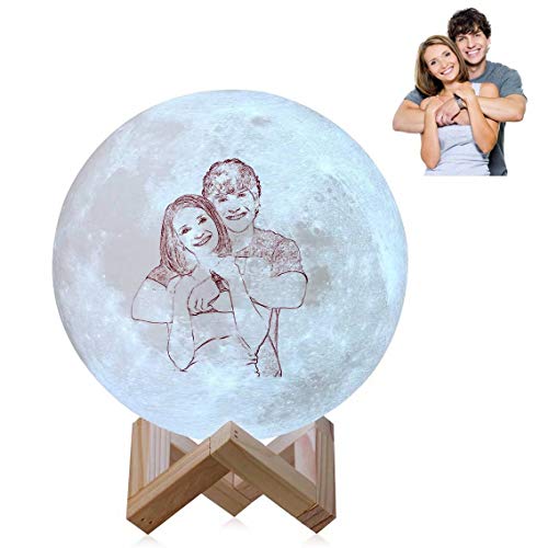 Lámpara de luna personalizada con foto y texto, boceto impreso Moon Globe Light 3/16 colores Lámpara de humor con soporte Control remoto Luz de noche personalizada para fiesta de cumpleaños Navidad