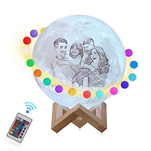 Lámpara de luna personalizada con foto y texto, boceto impreso Moon Globe Light 3/16 colores Lámpara de humor con soporte Control remoto Luz de noche personalizada para fiesta de cumpleaños Navidad