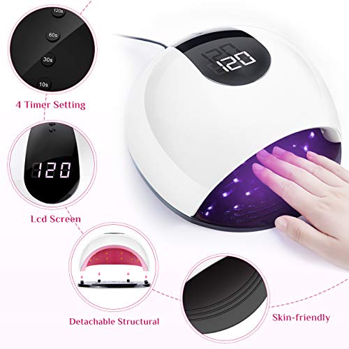 Lámpara LED UV Uñas, Aiemok 72W Lámpara Secador de Uñas, LCD Secador de uñas Lámpara de Curado con 4 Temporizadores, Sensor Automático Profesional Nail Lamp para Uñas de Gel y Toe Nail Curing (72w)