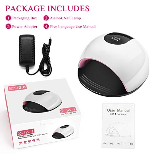 Lámpara LED UV Uñas, Aiemok 72W Lámpara Secador de Uñas, LCD Secador de uñas Lámpara de Curado con 4 Temporizadores, Sensor Automático Profesional Nail Lamp para Uñas de Gel y Toe Nail Curing (72w)