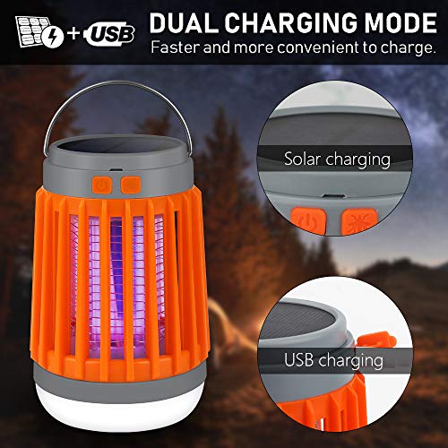 Lámpara Mata Mosquitos Electrico,Lámpara Anti Mosquitos, 2 EN 1Lámpara Solar UV para Camping,IP67 Impermeable Portátil Mosquito Asesino Carpa Lámpara USB Recargable para Interior y Exterior(Naranjado)