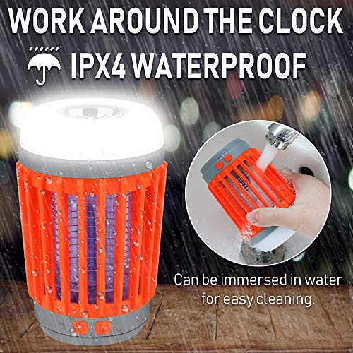 Lámpara Mata Mosquitos Electrico,Lámpara Anti Mosquitos, 2 EN 1Lámpara Solar UV para Camping,IP67 Impermeable Portátil Mosquito Asesino Carpa Lámpara USB Recargable para Interior y Exterior(Naranjado)