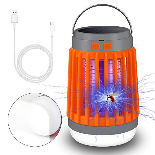 Lámpara Mata Mosquitos Electrico,Lámpara Anti Mosquitos, 2 EN 1Lámpara Solar UV para Camping,IP67 Impermeable Portátil Mosquito Asesino Carpa Lámpara USB Recargable para Interior y Exterior(Naranjado)